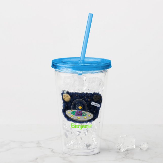Verre En Acrylique Un joli poisson heureux dans l'espace dessin animé (Dos glace)