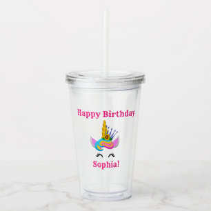 Verre En Acrylique Unicorn Birthday Cute Pink Nom Ajouter