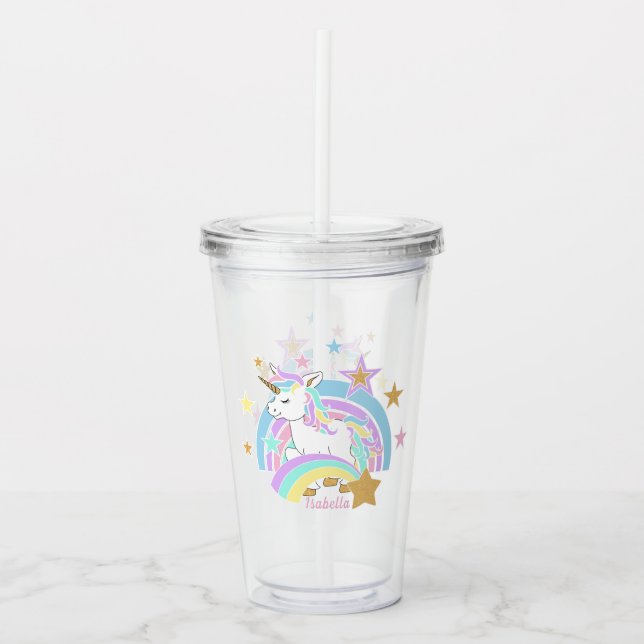 Verre En Acrylique Unicorne arc-en-ciel (Devant)