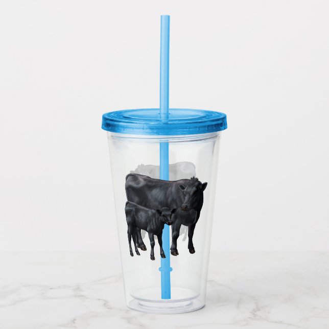 Verre En Acrylique Vache Angus Noire et veau mignon (Devant)