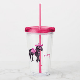 Verre En Acrylique Vachette Rose Howdy Cheval