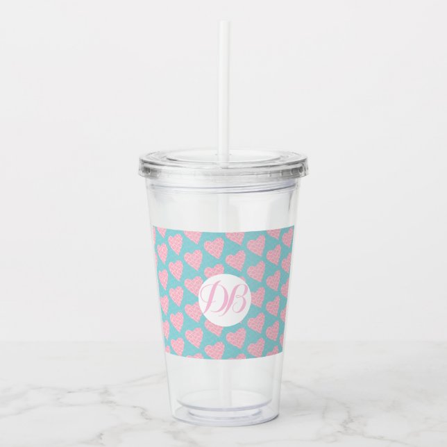 Verre En Acrylique Valentines Day Scribble Hearts Monogramme (Devant)