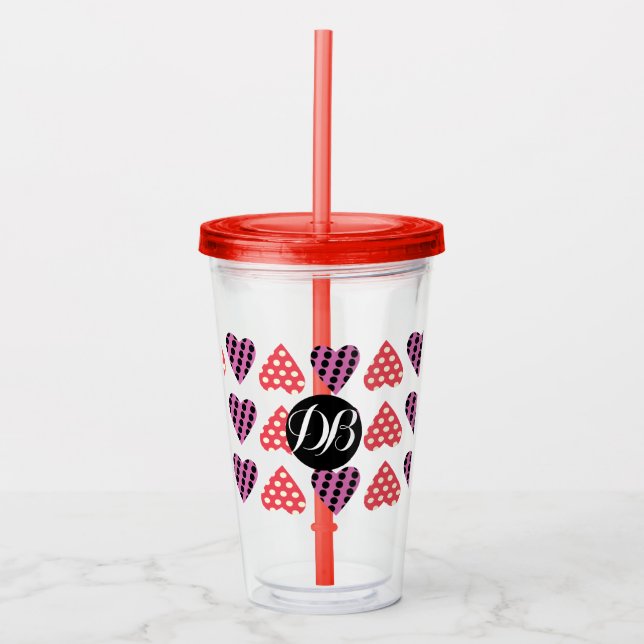 Verre En Acrylique Valentines Jour Punk Coeurs pointillés Monogramme (Devant)