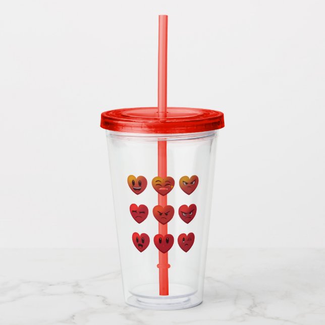 Verre En Acrylique Valentines Jour Silly Visages Coeurs Drôle (Devant)
