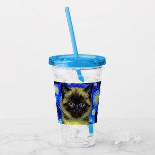 Verre En Acrylique Van Gogh Starry Nuit Siamese Cat