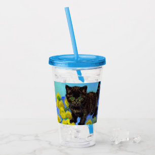 Verre En Acrylique Van Gogh Style Chat avec tournesol