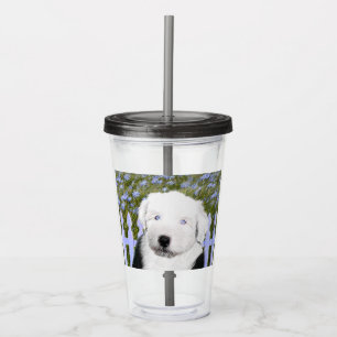 Verre En Acrylique Vieux anglais Sheepdog Puppy Peinture - Chien Art