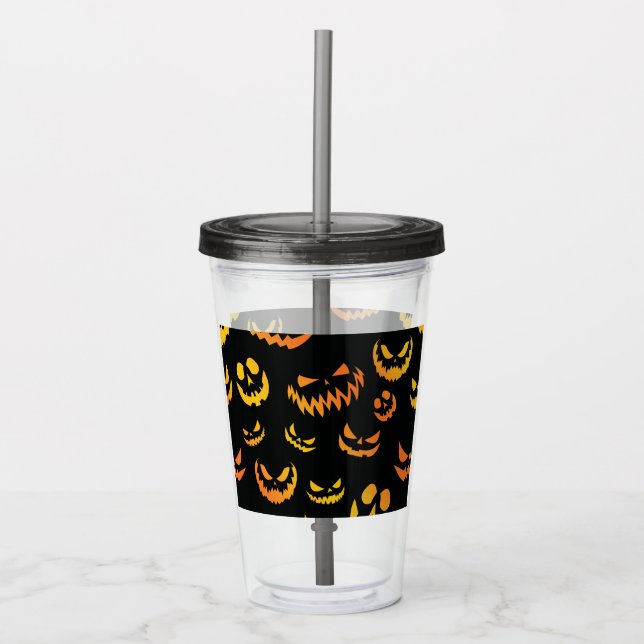 Verre En Acrylique Visage du Citrouille Jack-o'-lantern (Devant)