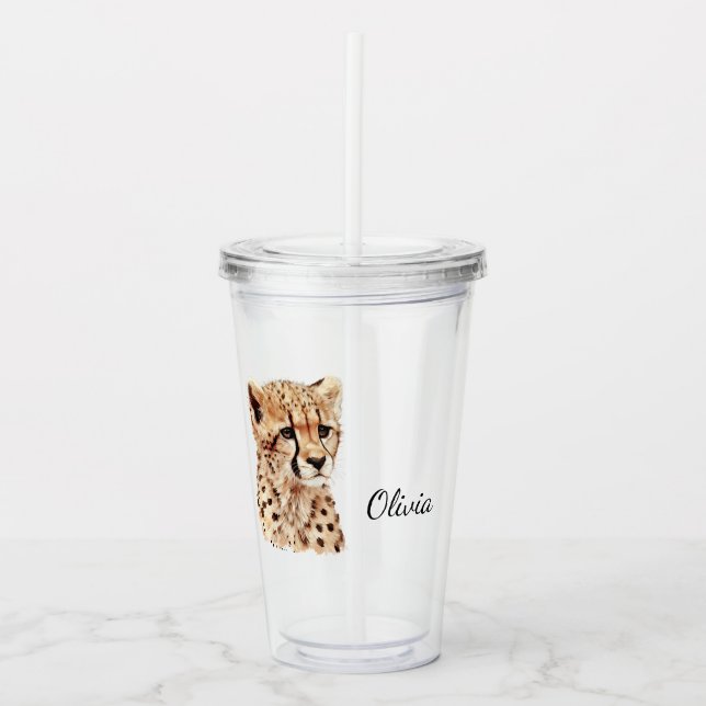 Verre En Acrylique Visage personnalisé Cheetah (Devant)