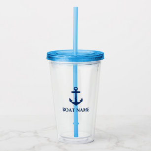 Verre En Acrylique Votre nom de bateau Ancre bleu