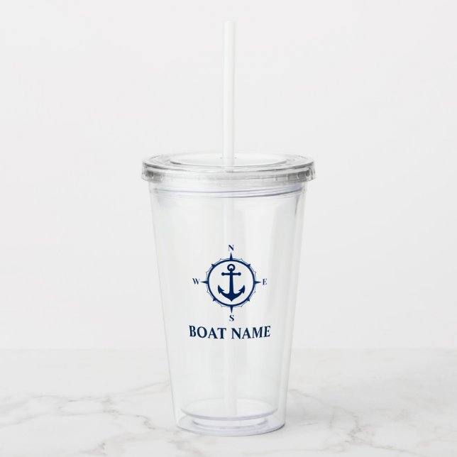 Verre En Acrylique Votre nom de bateau Ancre Compass (Devant)