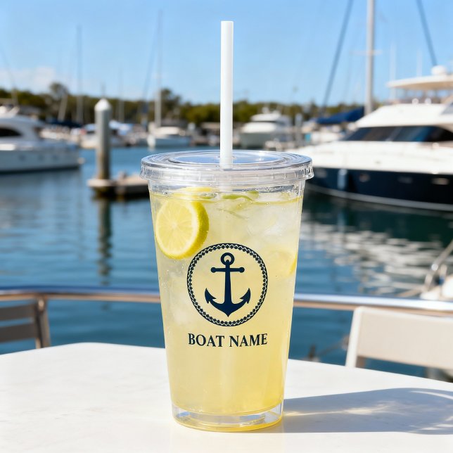 Verre En Acrylique Votre nom de bateau Sea Ancre Blue (Créateur téléchargé)