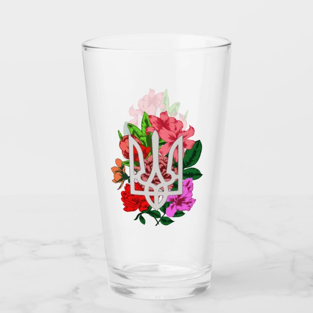 Verre Encore botanique et trident ukrainien tryzub (Devant)