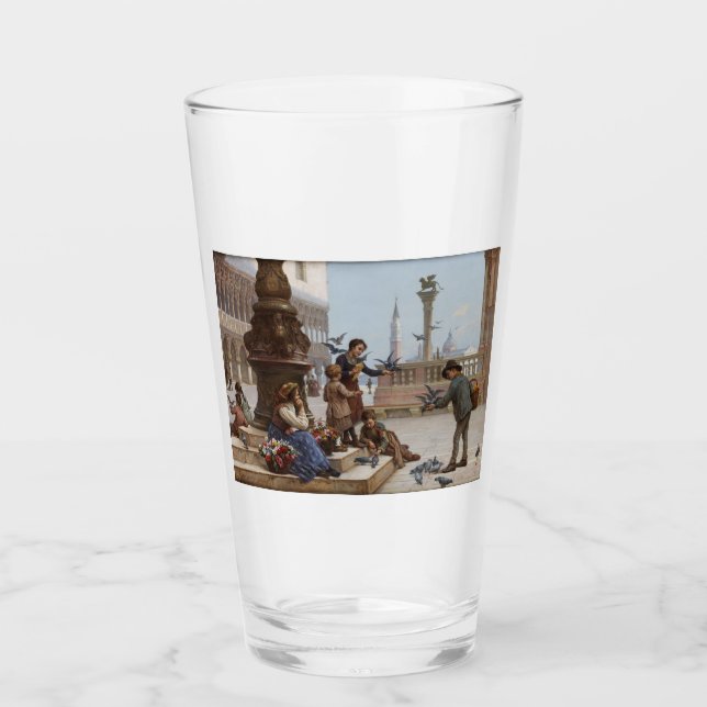 Verre Enfants nourrissant des pigeons à Venise (par Paol (Devant)