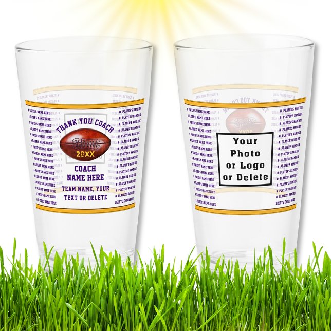 Verre Entraîneurs de football Présents, 64 joueurs Nom o (Football Coach Gift Ideas, Personalized with up to 64 players names. Football Glass. Football coach.)