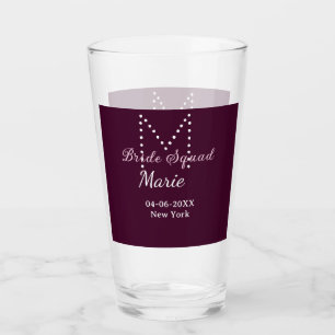 Verre Équipe de la mariée ajoutez le nom monogramme demo