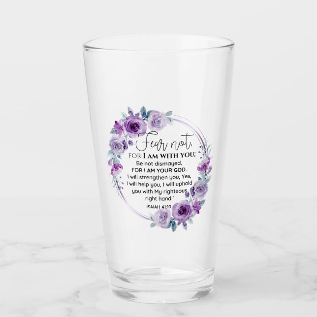 Verre Esaïe 41:10 Crainte non violet Écriture florale (Devant)