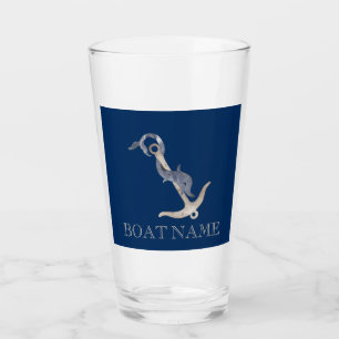 Verre Esprit Nautique Ancre Dauphin Bleu Marine