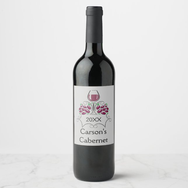 Verre et raisins Design Vin Étiquette (Devant)