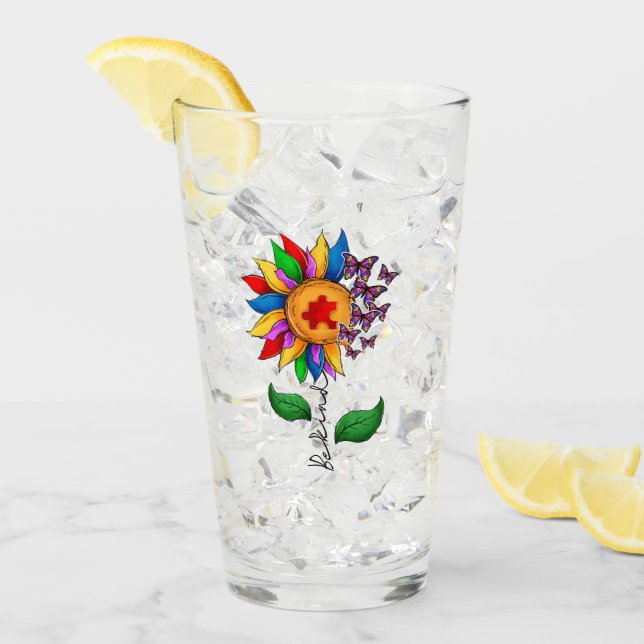 Verre Être un tournesol-Sensibilisation sur l'autisme (Devant glace)