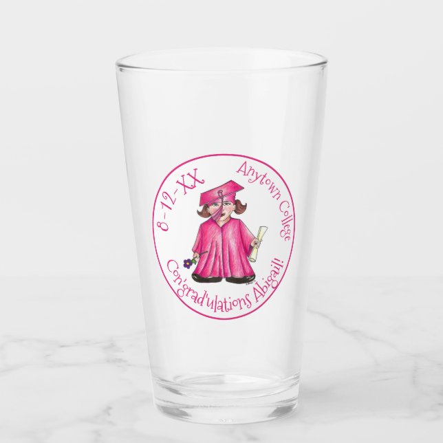 Verre Félicitations Pink Girl College Graduation Party (Devant)