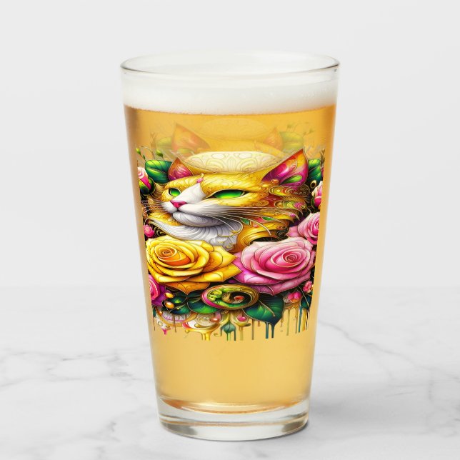 Verre Feline au milieu d'une floraison vibrante (Dos (rempli))