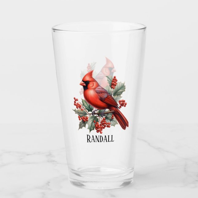 Verre Festif Noël cardinal ajouter nom aquarelle (Devant)