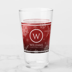 Verre Festif Red Foil Snowflakes Nom du monogramme
