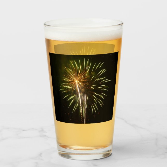Verre Feu d'artifice vert et or Fête de vacances (Dos (rempli))