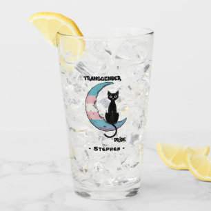 Verre Fierté transgenre - Chat noir sur la lune transsex