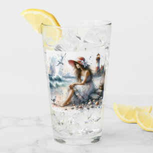 Verre Fille d'aquarelle romantique par phare