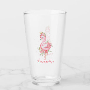 Verre Flamant rose rose Jolie Couronne or Rose Fleurs