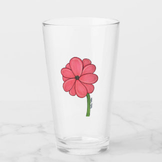 Verre Fleur rose pleine avec fond bleu