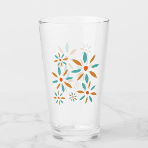 Verre Fleurs Abstraites Turquoise Bleu Et Orange Mi-Mode