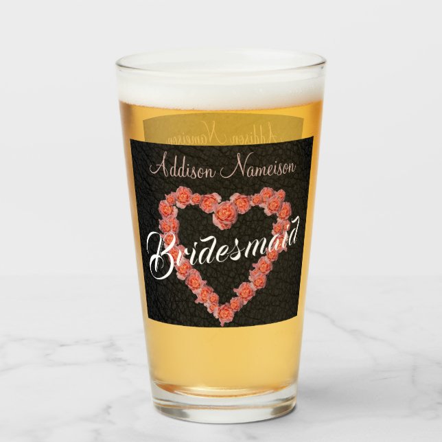 Verre Floral Rose Coeur monogramme Mariage Soirée de mar (Dos (rempli))