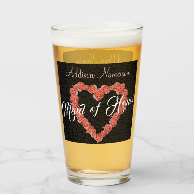 Verre Floral Rose Coeur monogramme Mariage Soirée de mar (Dos (rempli))