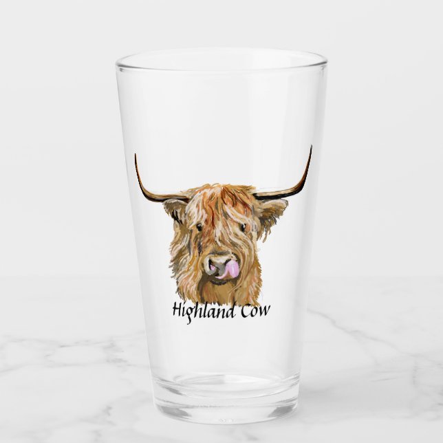 Verre Fluffy Red Highland Cow Art numérique original (Devant)