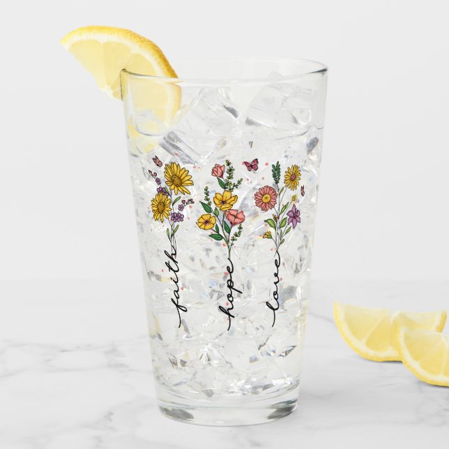 Verre "Foi-Espoir-Amour" | Inspirant design floral (Devant glace)