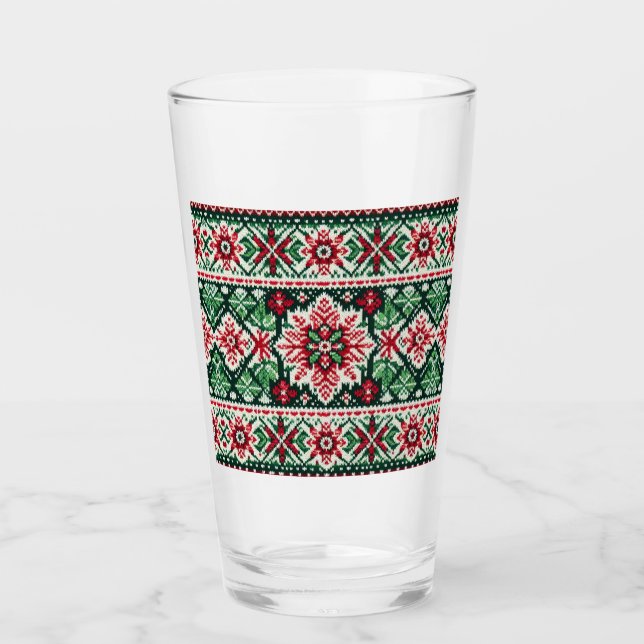 Verre Foire de Noël/hiver île rouge et verte (Devant)