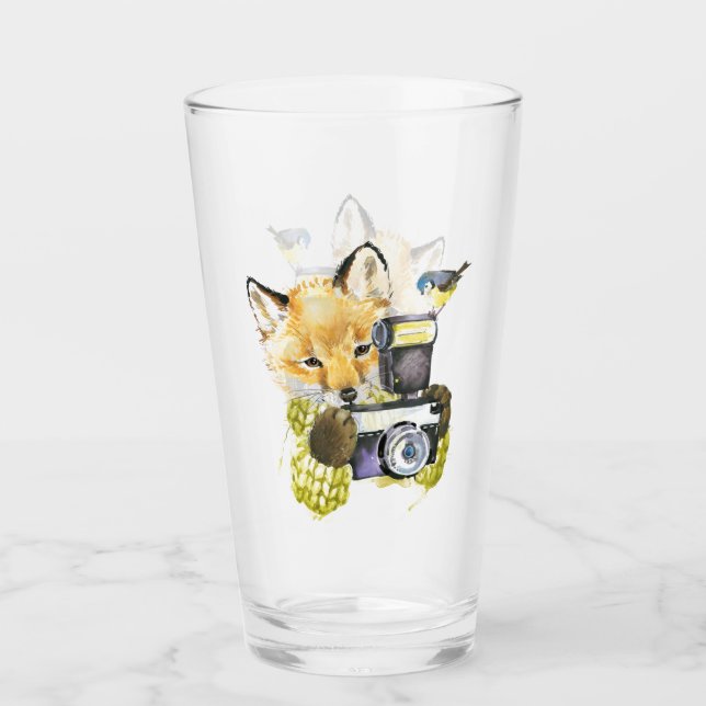 Verre Fox mignon d'aquarelle prenant des photos (Devant)