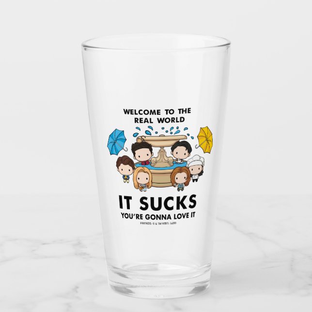 Verre FRIENDS™| Bienvenue au Real World Chibi (Devant)