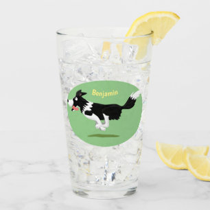 Verre Funny Border Collie chien en course dessin animé