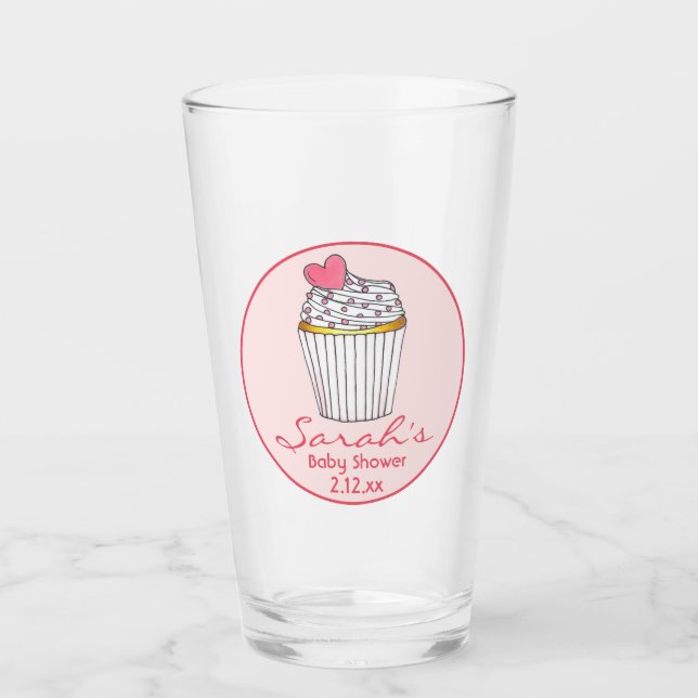 Verre Gâteau Cupcake Cœur Rose Faveur de Mariage et Baby (Devant)