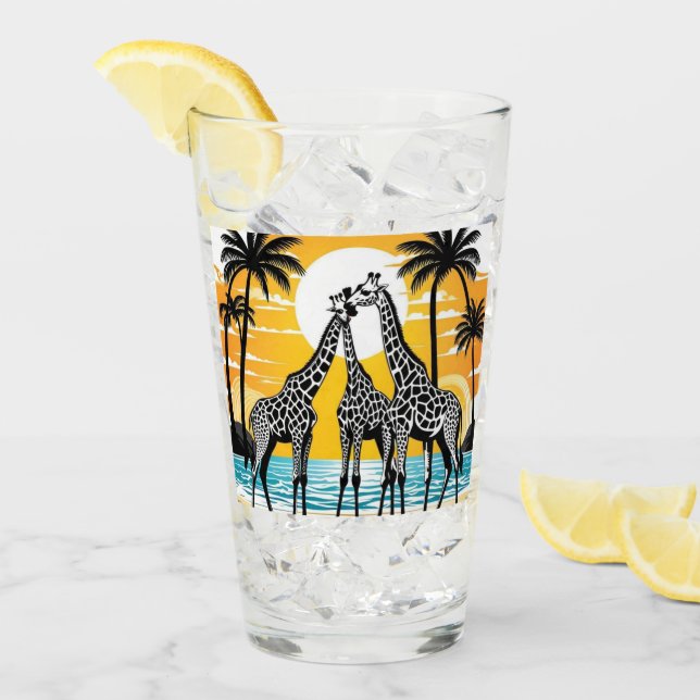 Verre Giraffes sur la plage (Devant glace)