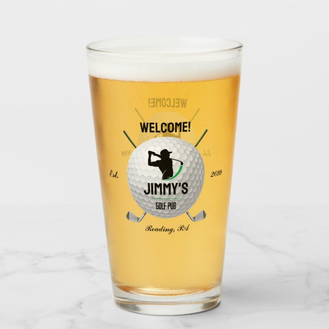 Verre Golf Golf Golf Golf Ball Clubs Beer Pint Glass (Devant (rempli))