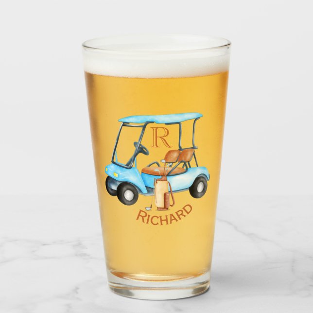 Verre Golf Panier Monogramme Prénom Bière amusante (Devant (rempli))