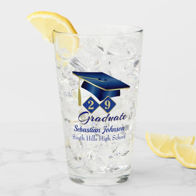 Verre Graduation Personnalisée Bleu & Or 20XX (Devant glace)