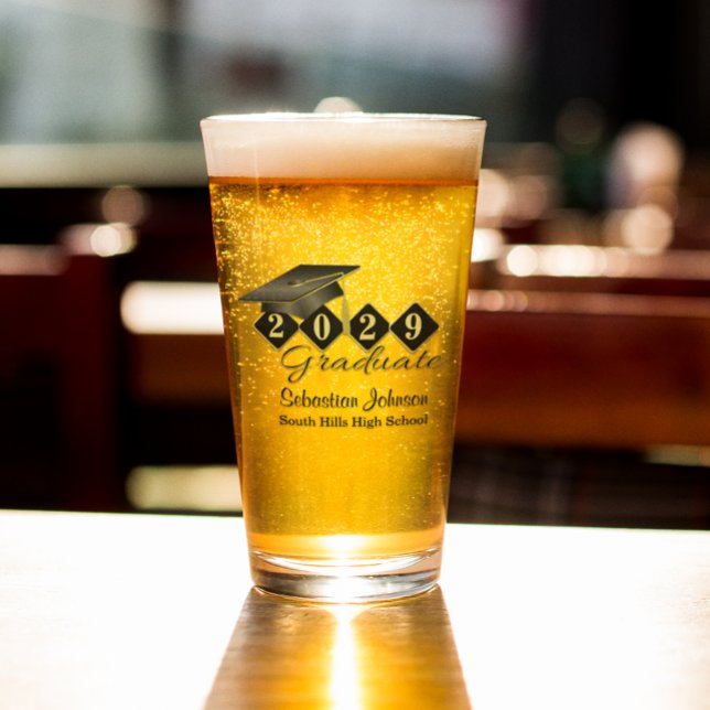 Verre Graduation personnalisée Noir & Or (Personalized Graduation Black & Gold Glass)