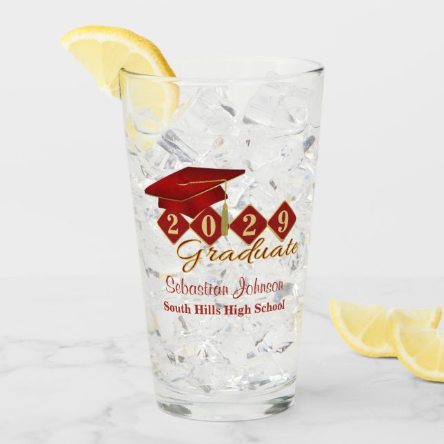 Verre Graduation personnalisée Rouge & Or 20XX (Devant glace)