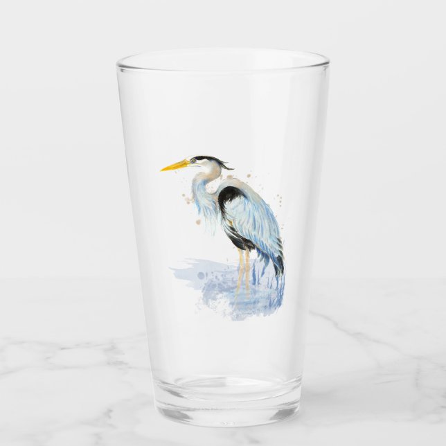 Verre Grand Héron Bleu Oiseau Nature Art (Devant)